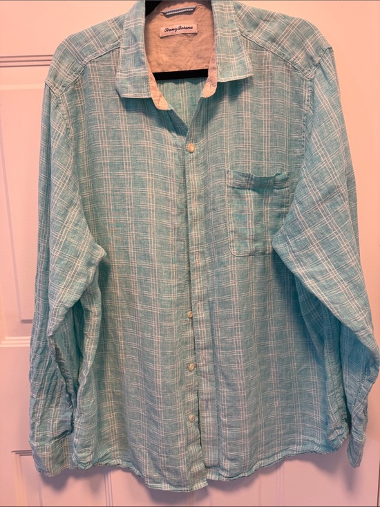 Tommy Bahama Other - Tommy Bahama Men’s Aqua Plaid Linen-Blend Button-Down Shirt
